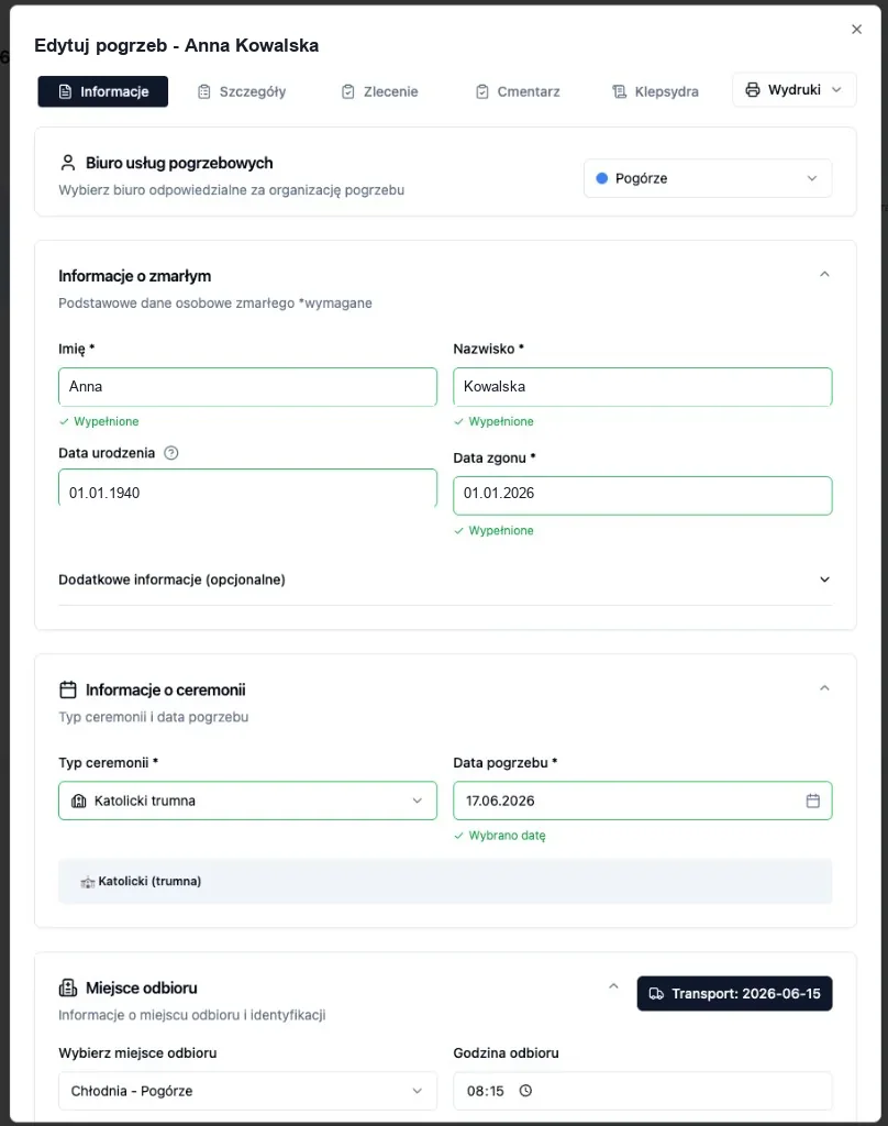 Transport powiązany ze zleceniem w DMS Planer